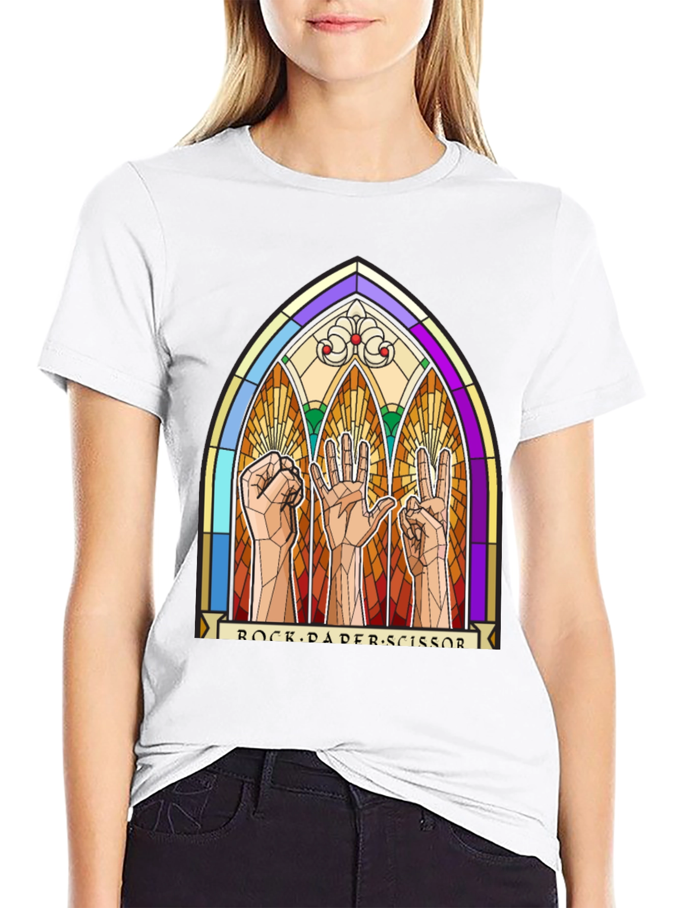 Rock Paper Scissors Stained Glass Graphic T-Shirt