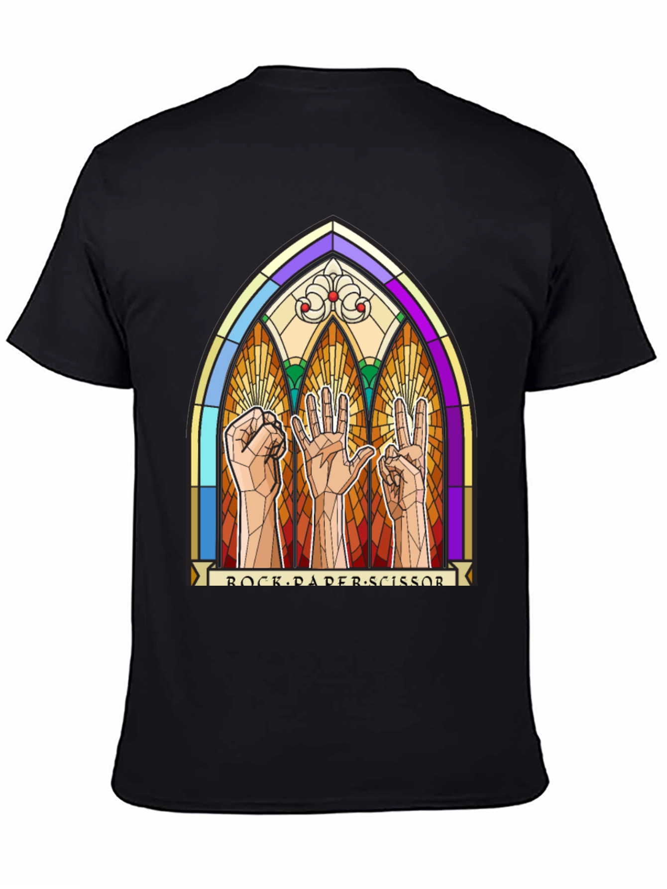 Rock Paper Scissors Stained Glass Graphic T-Shirt