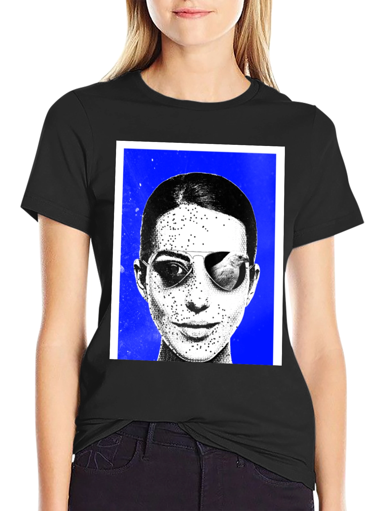 Black Graphic Tee with Sunglasses Art Print