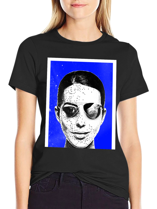 Black Graphic Tee with Sunglasses Art Print