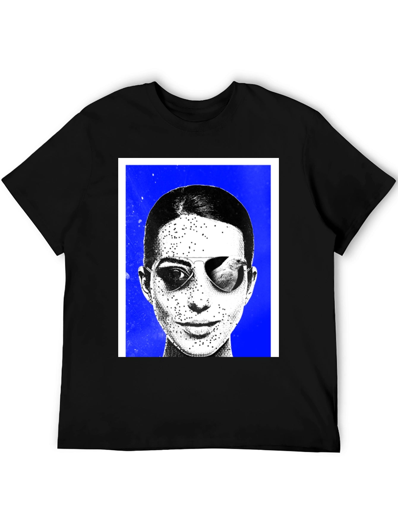 Black Graphic Tee with Sunglasses Art Print