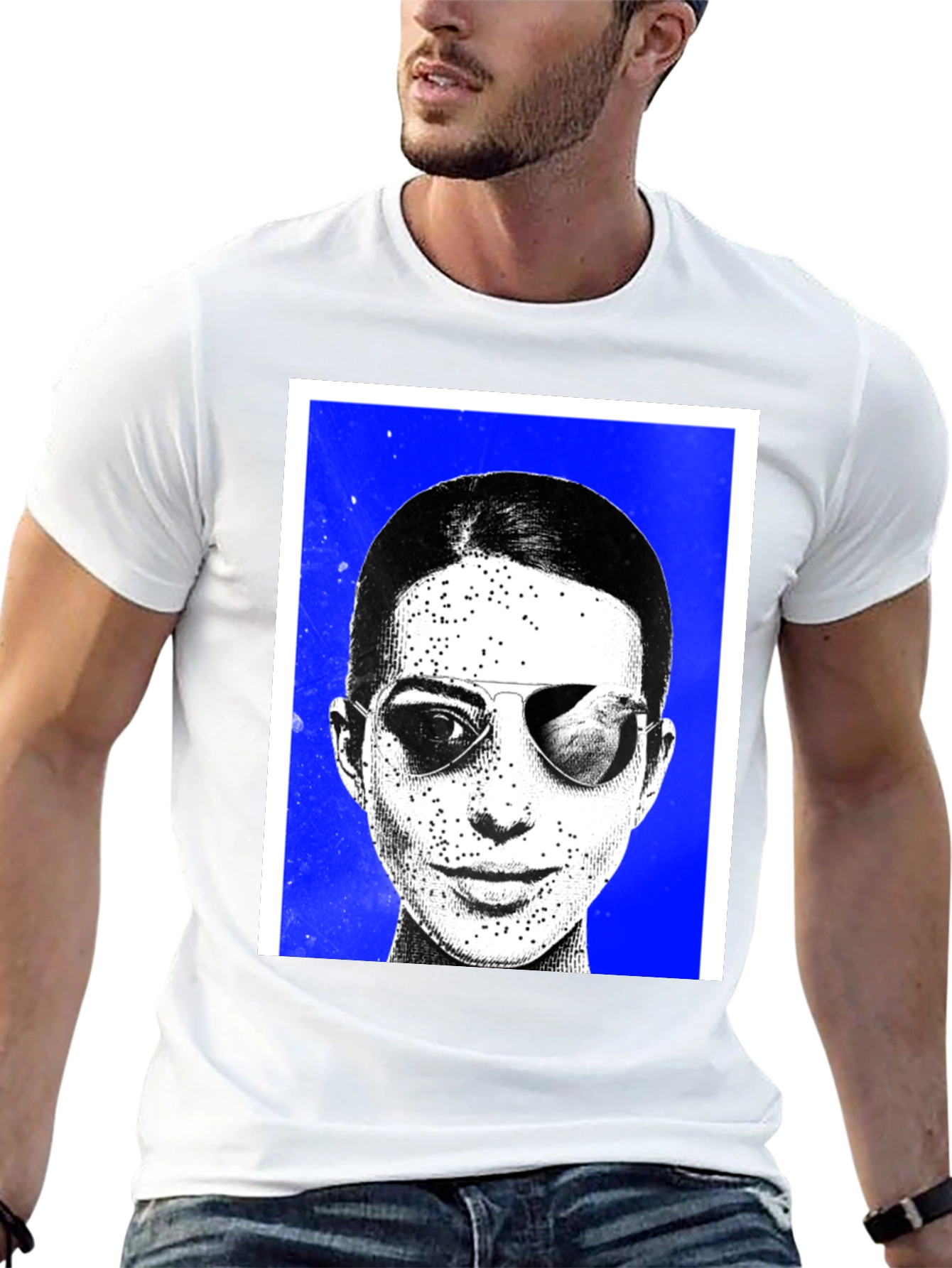 Black Graphic Tee with Sunglasses Art Print