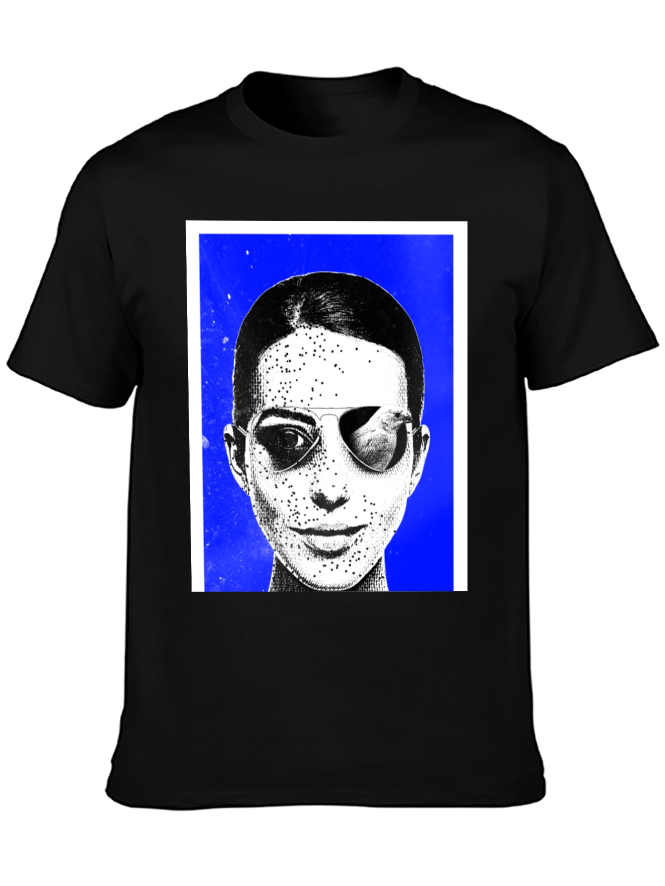 Black Graphic Tee with Sunglasses Art Print