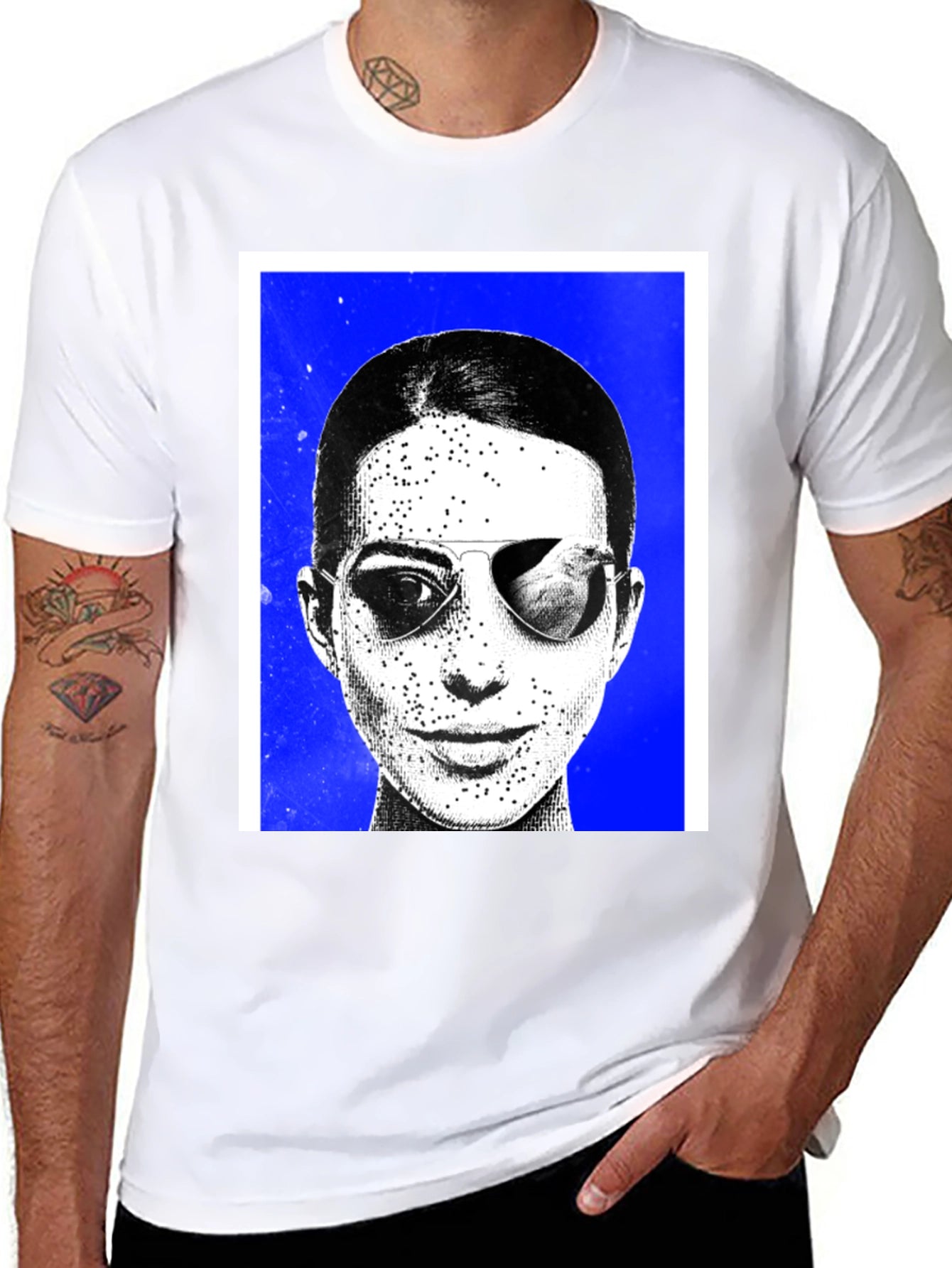 Black Graphic Tee with Sunglasses Art Print