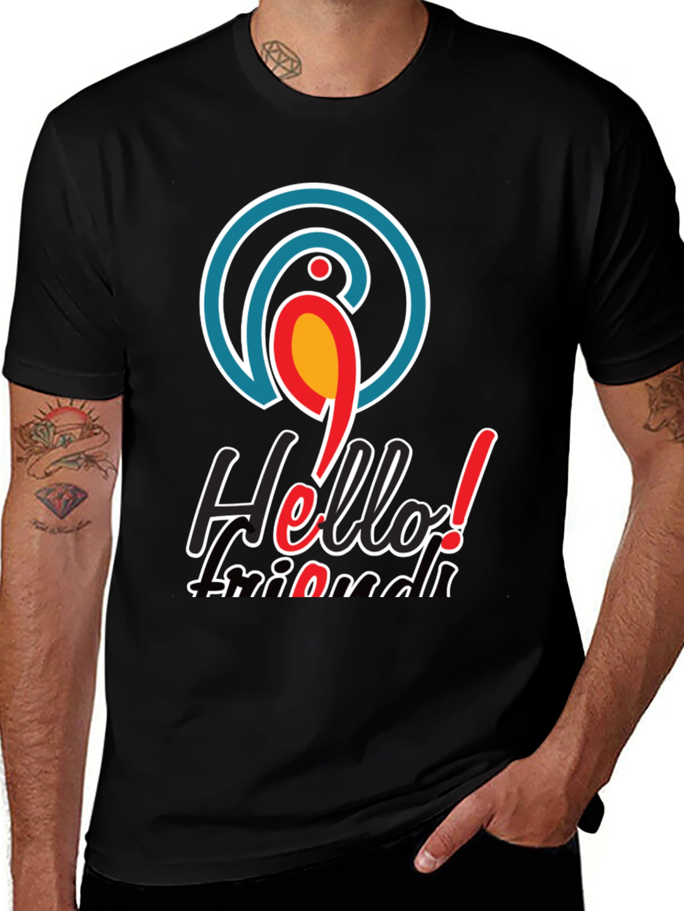 Hello Friends T-Shirt - Parrot Logo Black Tee