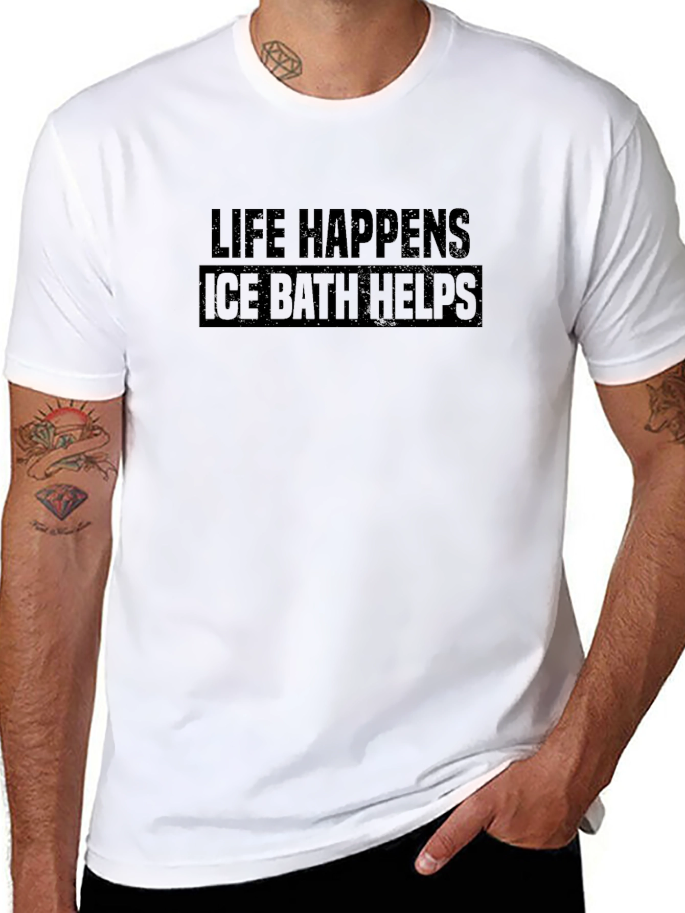 Life Happens Ice Bath Helps Black T-Shirt
