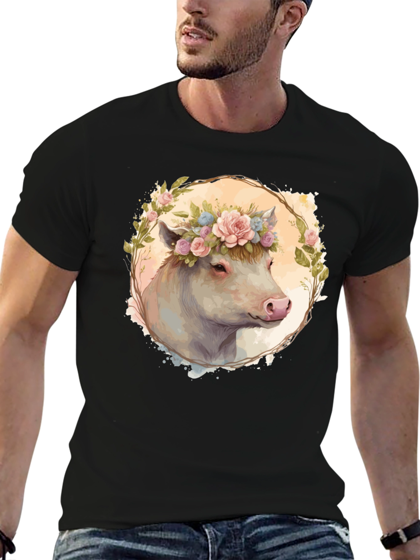 Floral Cow Graphic Tee