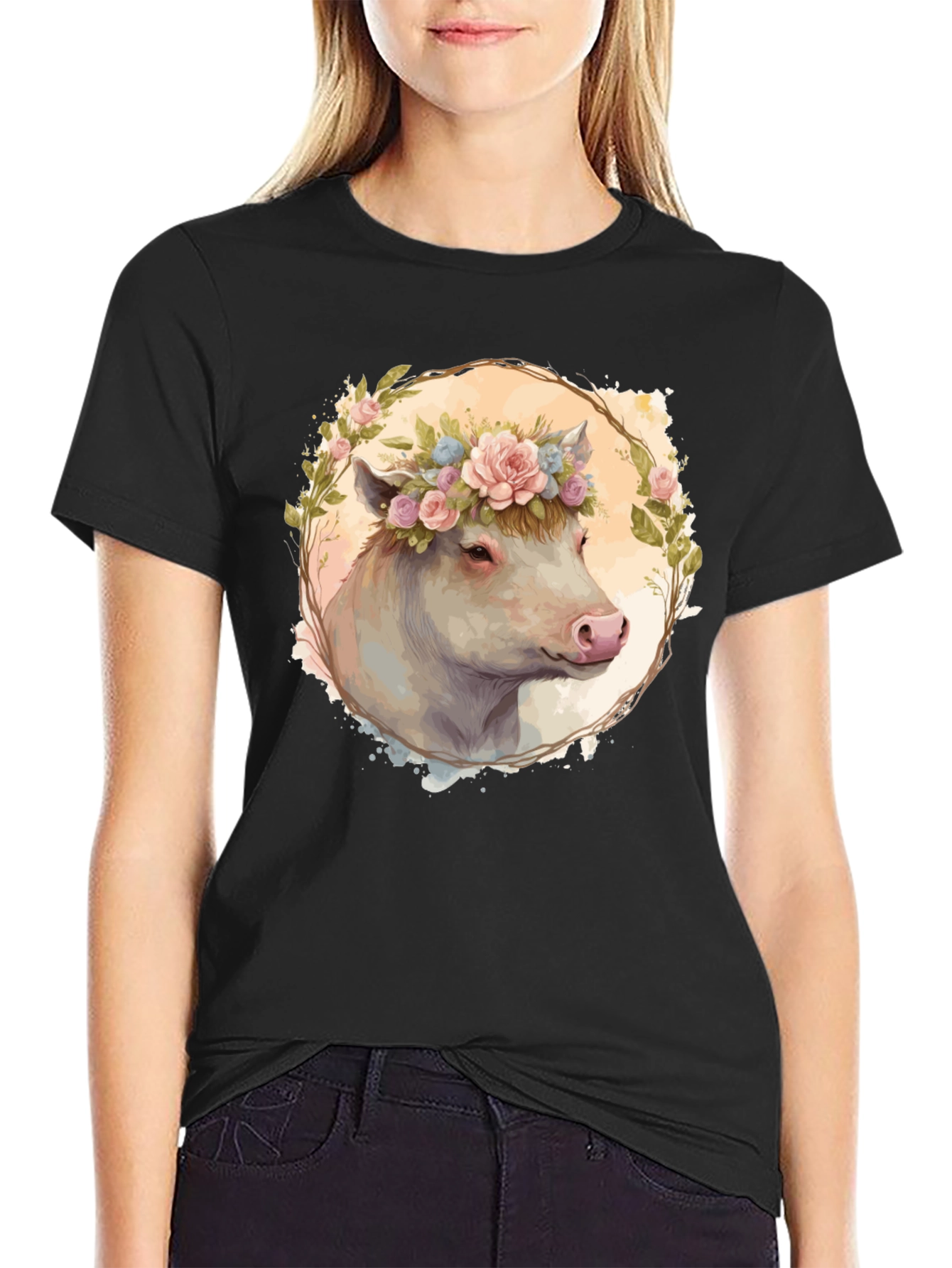 Floral Cow Graphic Tee