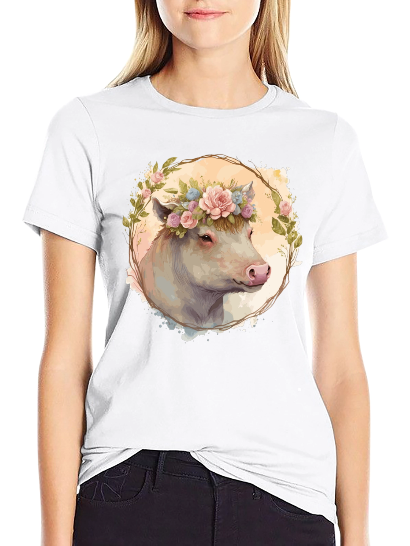 Floral Cow Graphic Tee
