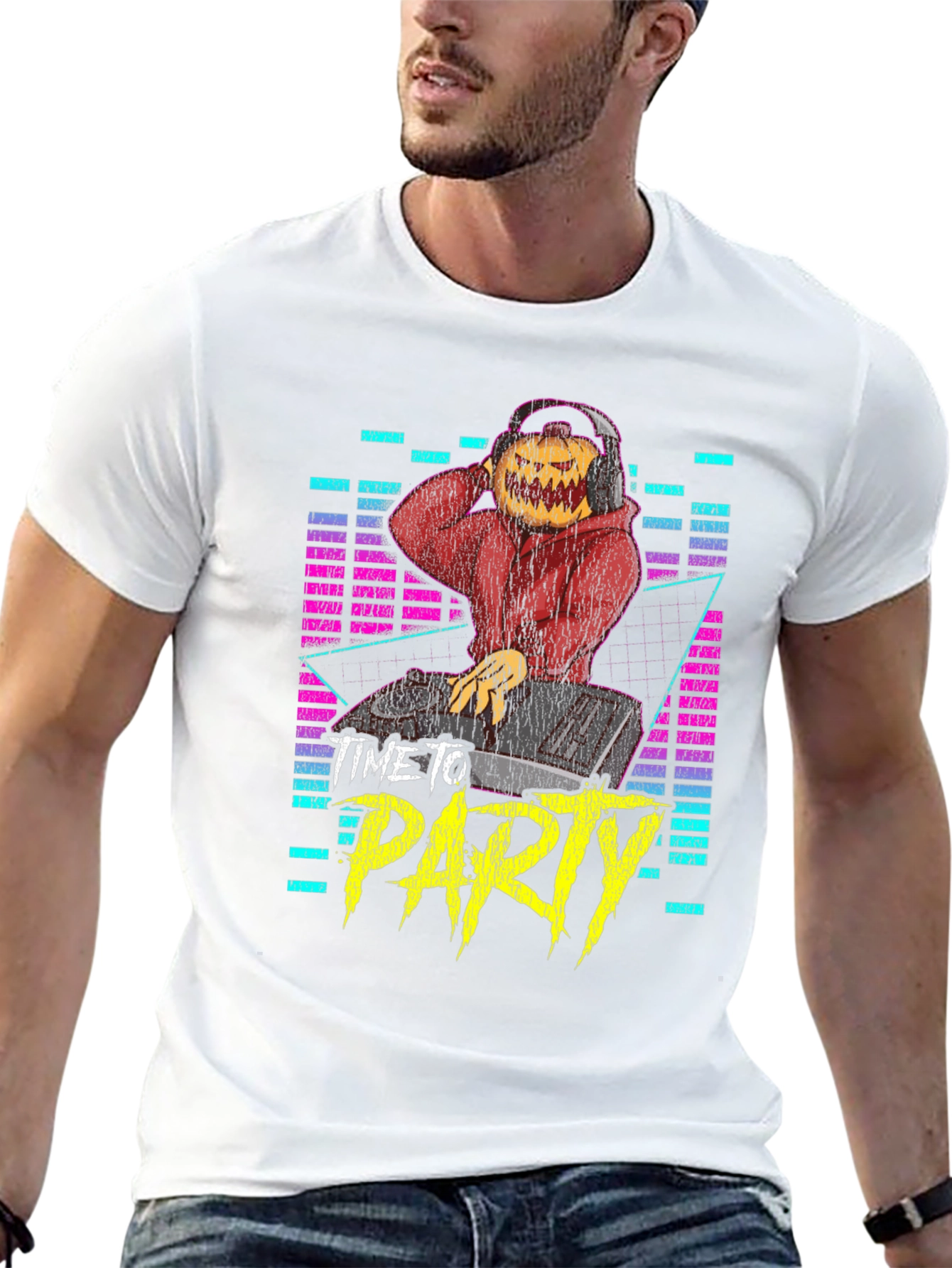 DJ Pumpkin Head Time to Party Black Graphic Tee