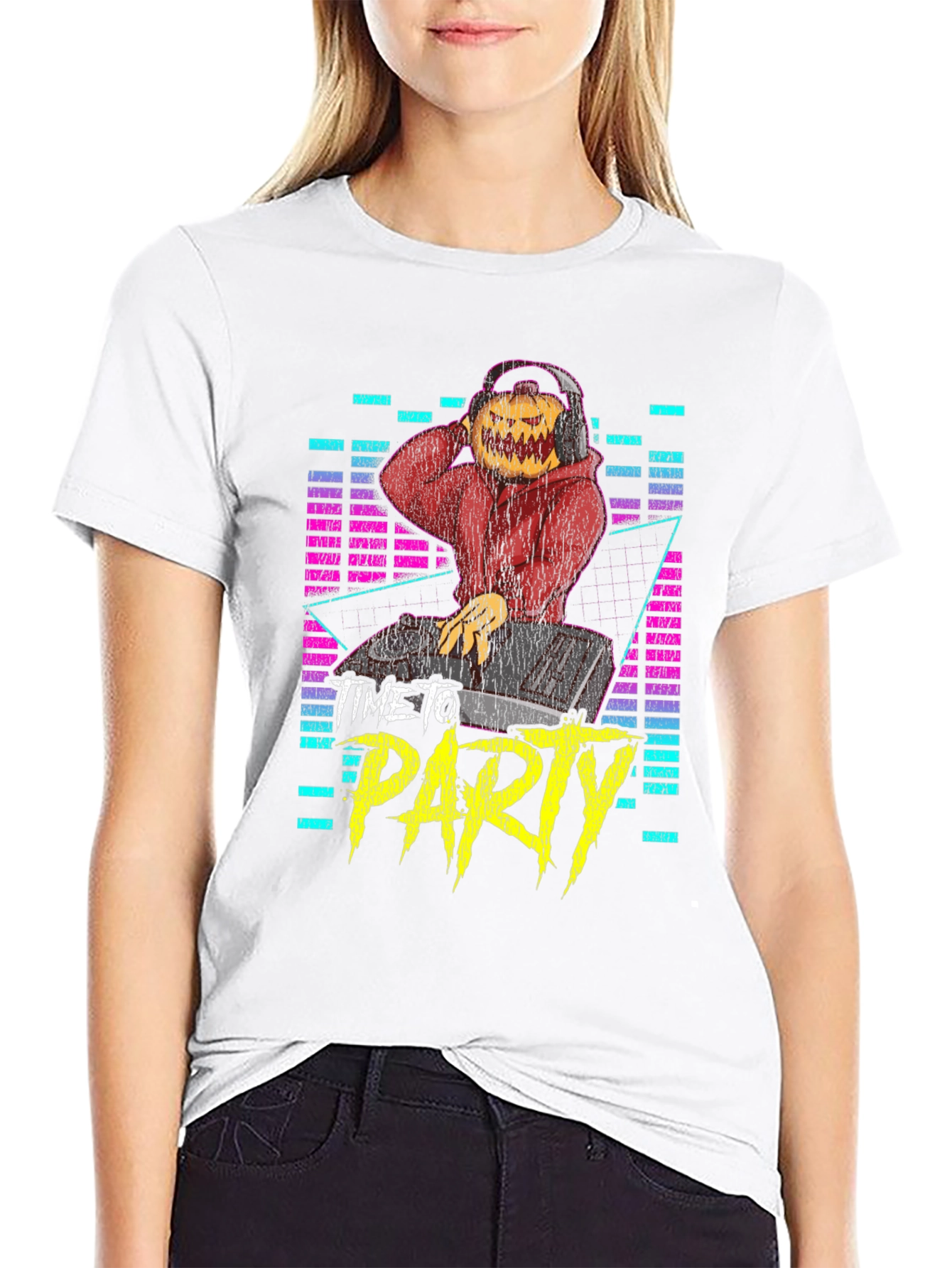 DJ Pumpkin Head Time to Party Black Graphic Tee