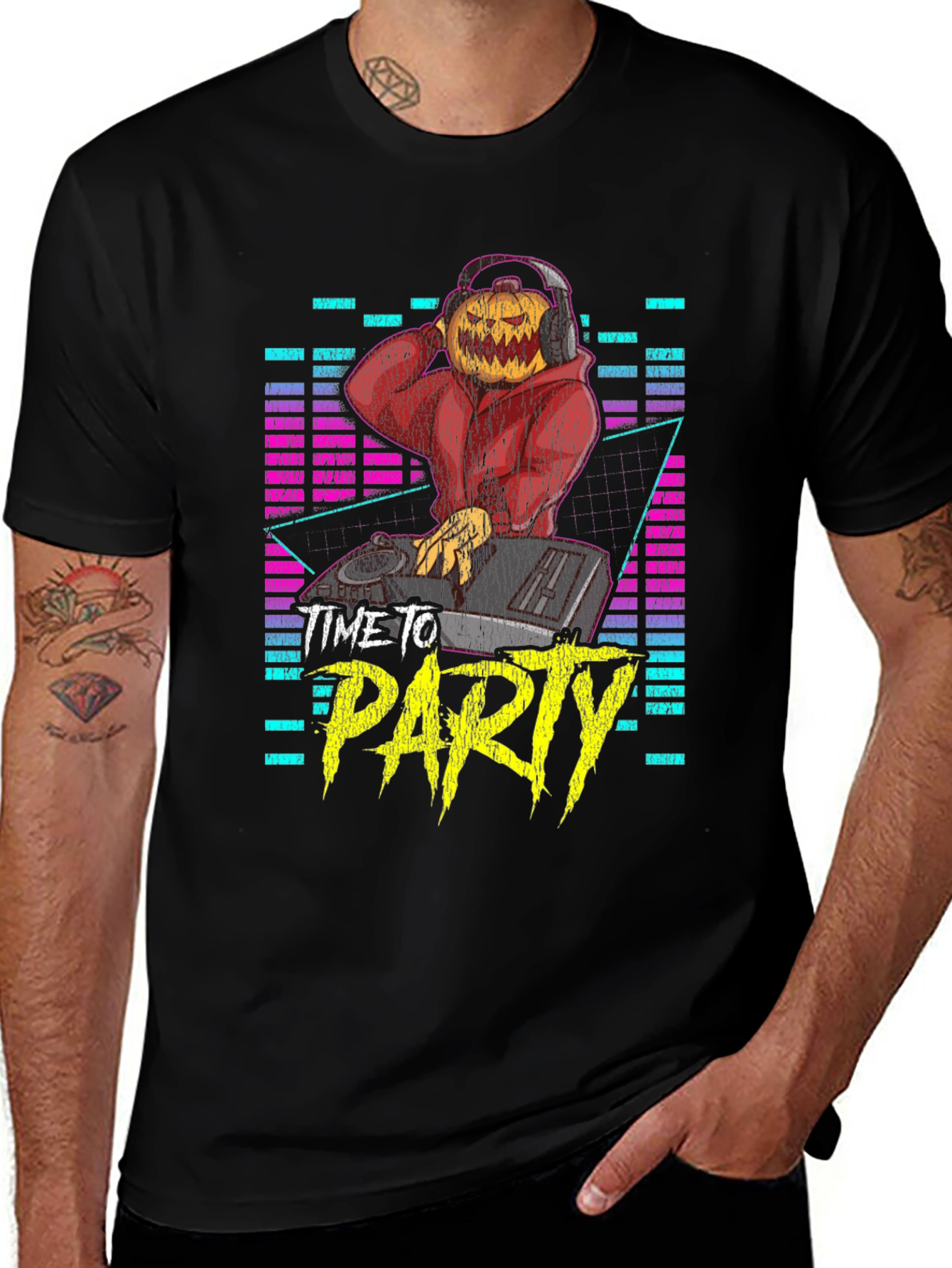 DJ Pumpkin Head Time to Party Black Graphic Tee