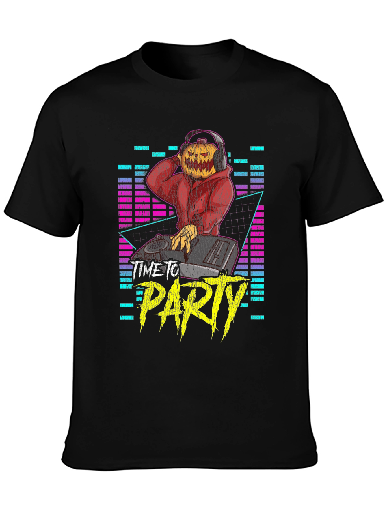 DJ Pumpkin Head Time to Party Black Graphic Tee