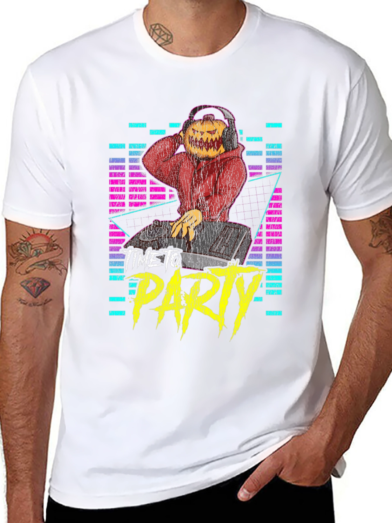 DJ Pumpkin Head Time to Party Black Graphic Tee