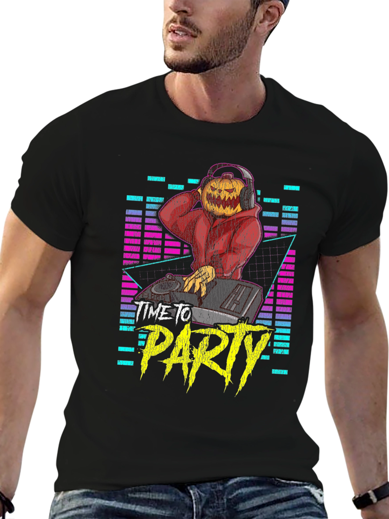 DJ Pumpkin Head Time to Party Black Graphic Tee