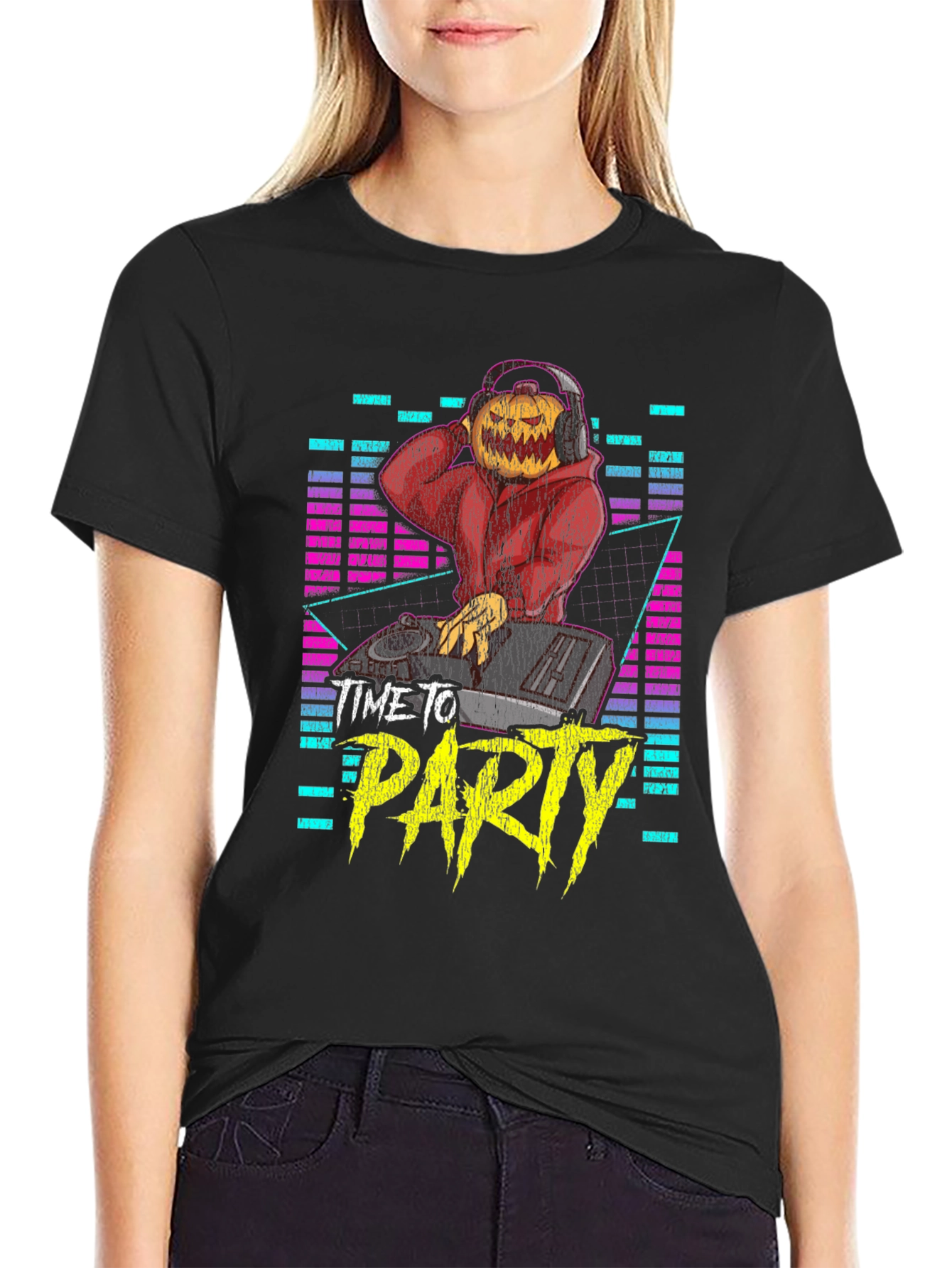 DJ Pumpkin Head Time to Party Black Graphic Tee