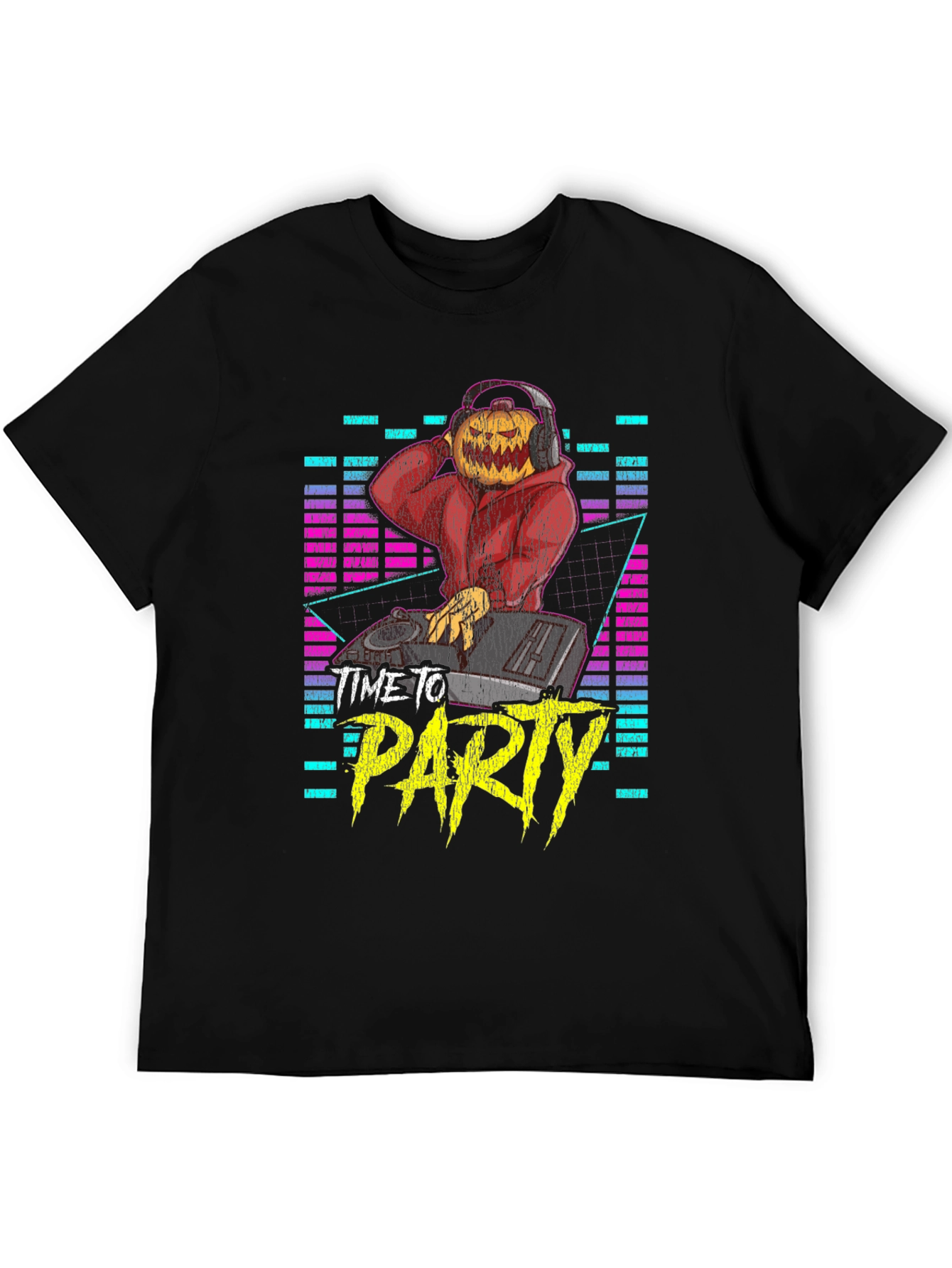 DJ Pumpkin Head Time to Party Black Graphic Tee