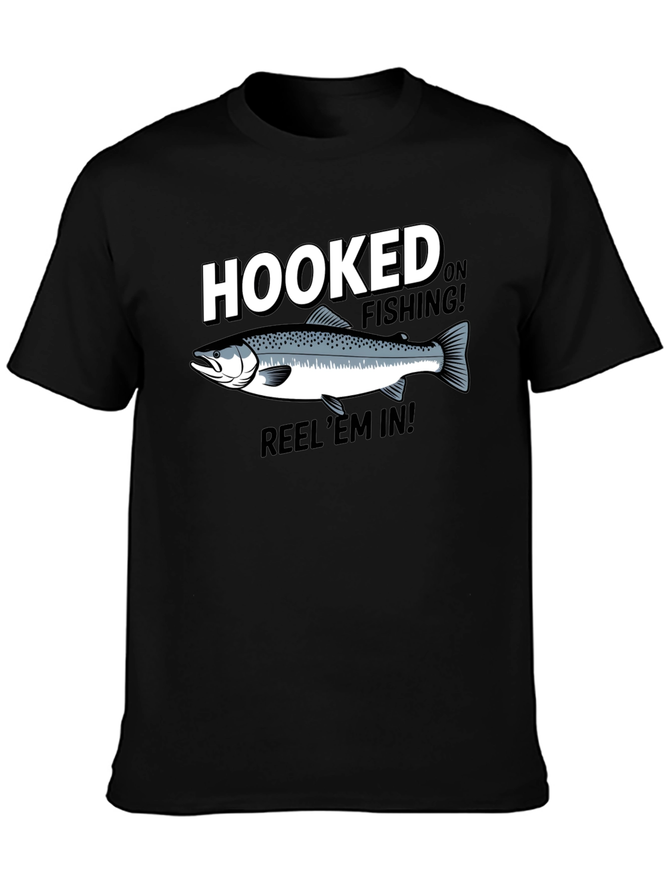 Hooked on Fishing Black Graphic T-Shirt