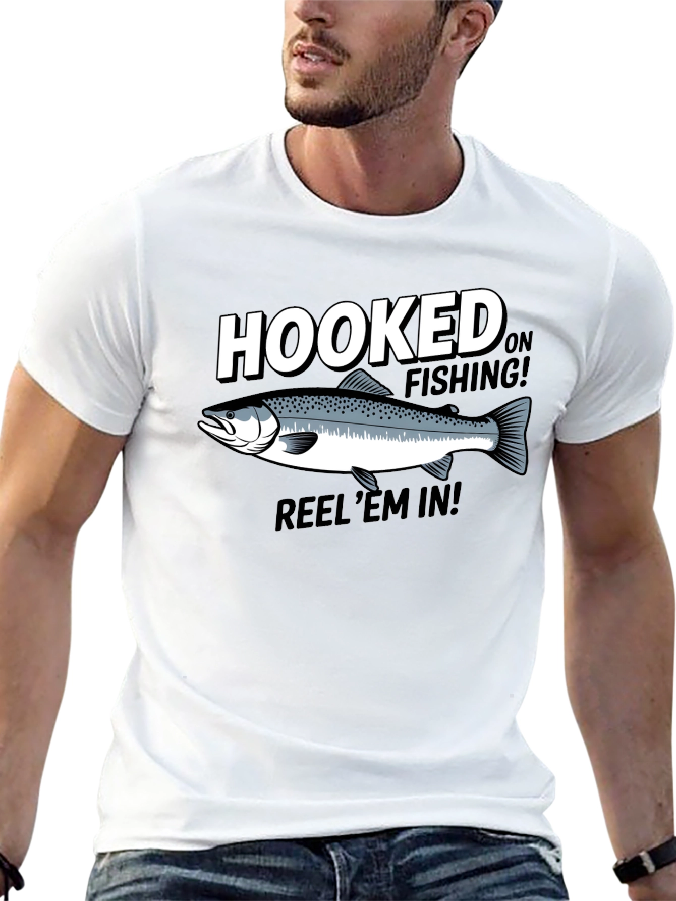 Hooked on Fishing Black Graphic T-Shirt