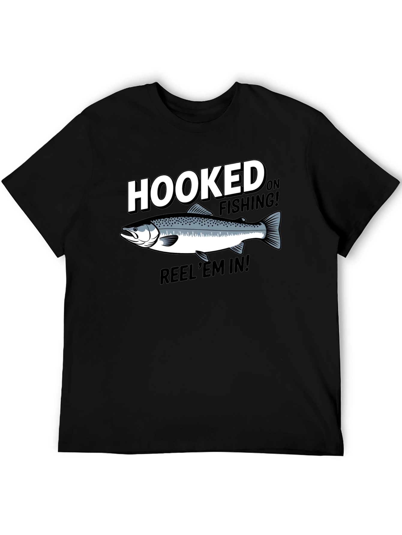 Hooked on Fishing Black Graphic T-Shirt