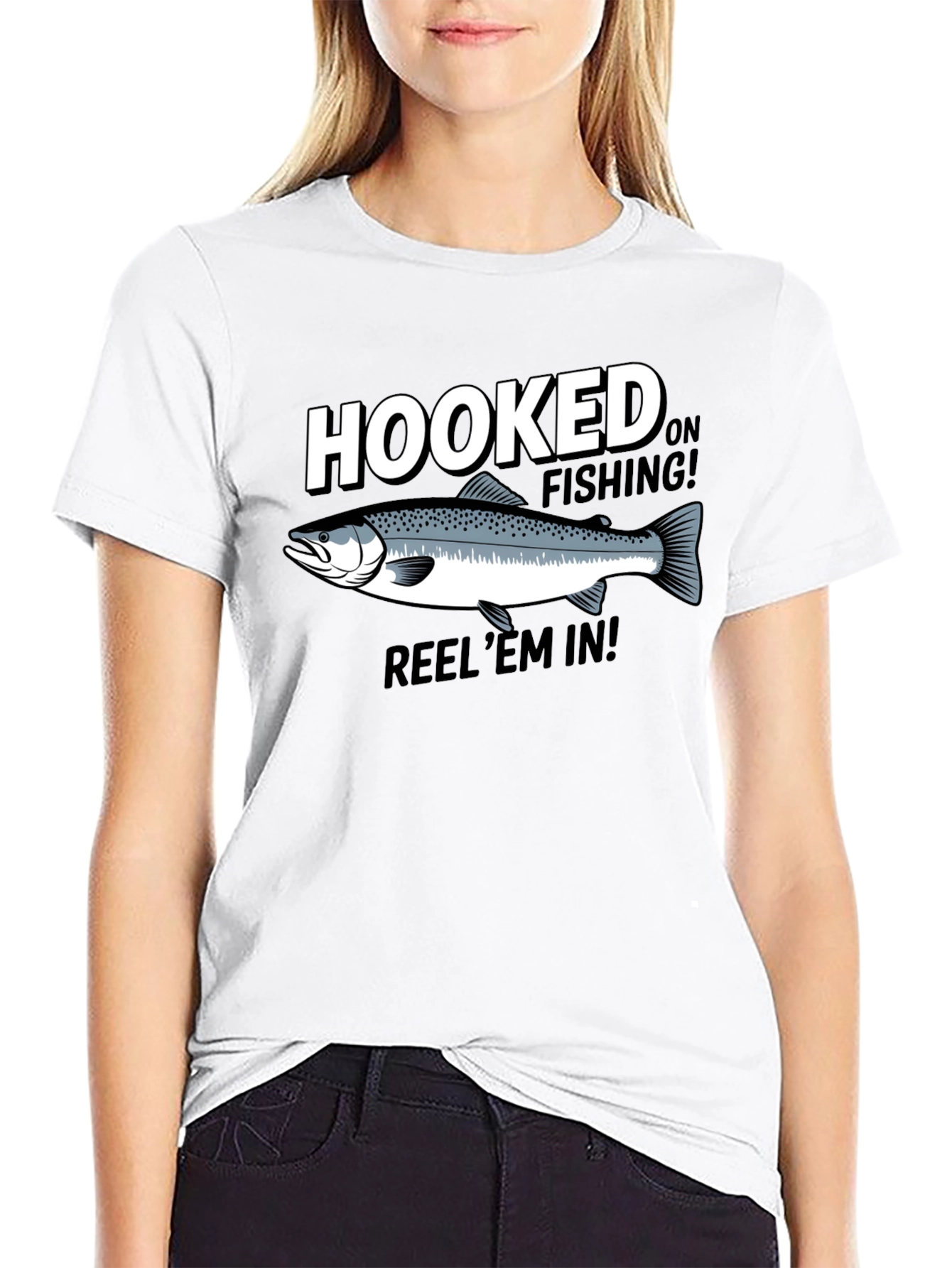 Hooked on Fishing Black Graphic T-Shirt