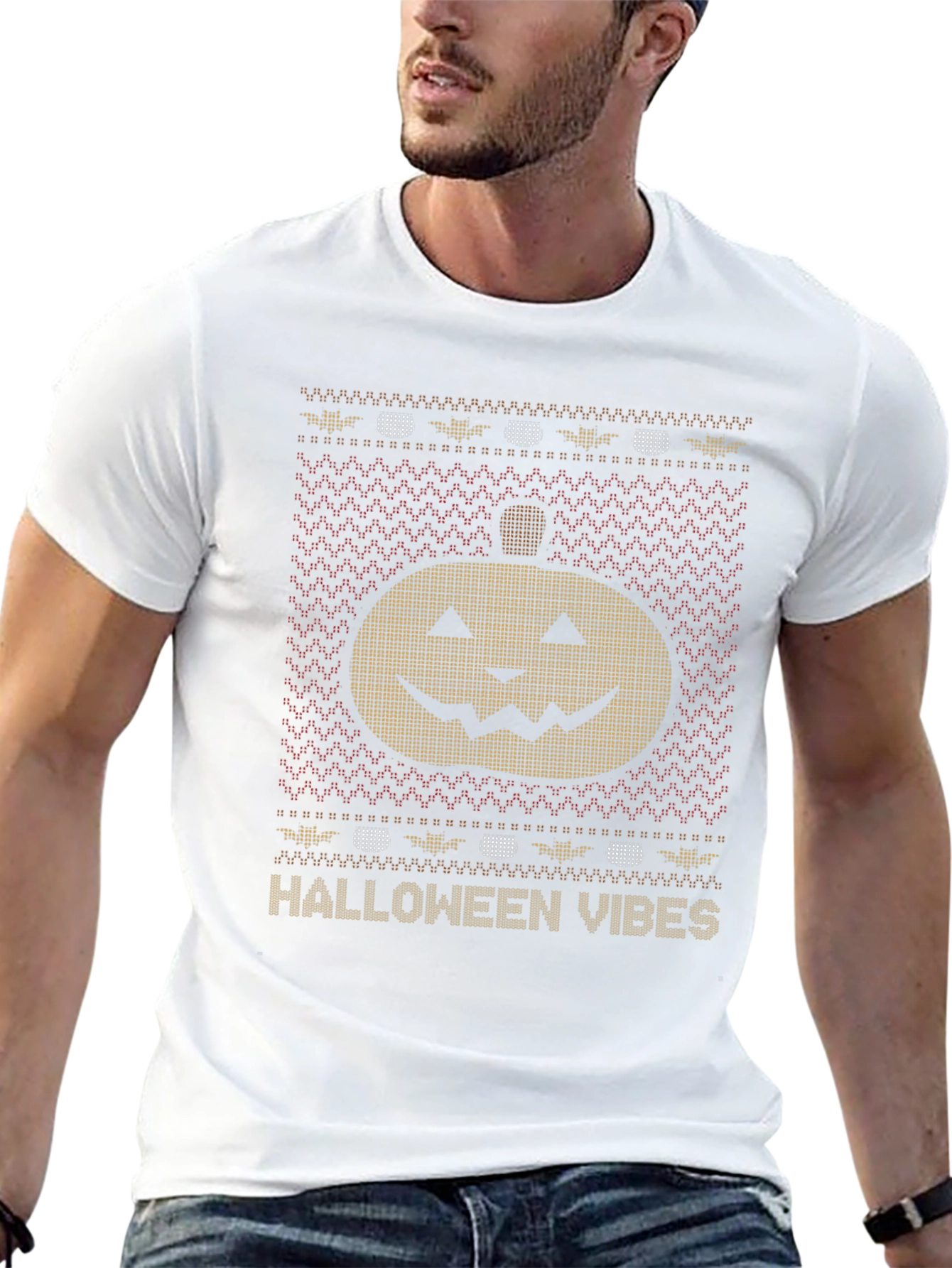 Halloween Vibes Pumpkin Knit Pattern T-Shirt
