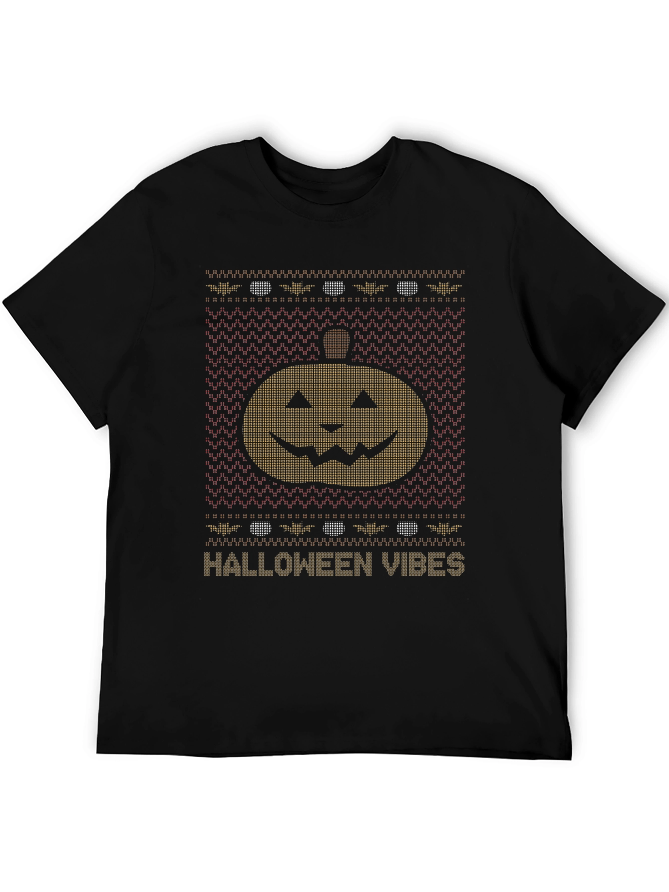 Halloween Vibes Pumpkin Knit Pattern T-Shirt