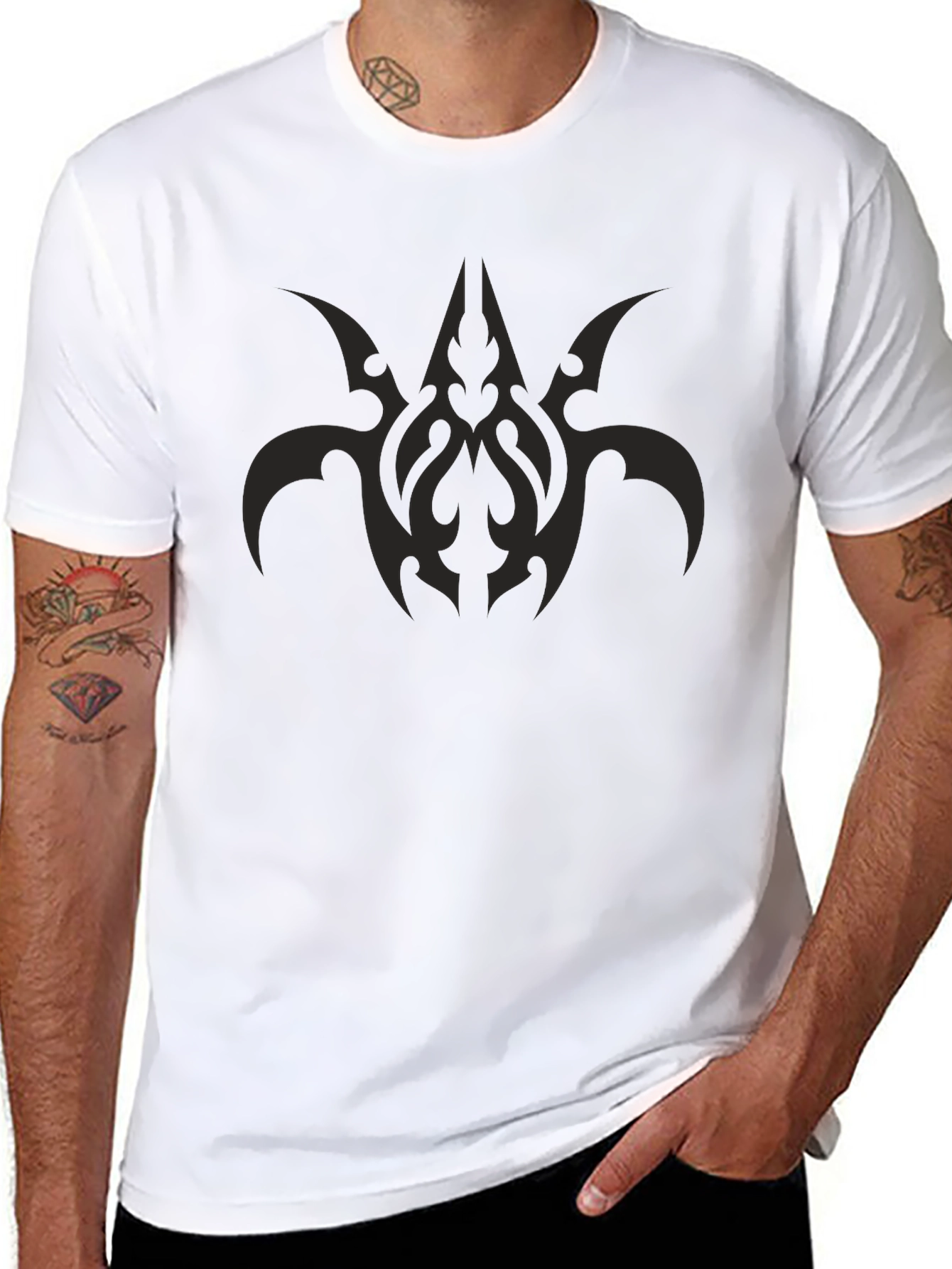 Mens Black Graphic Tee - Tribal Design