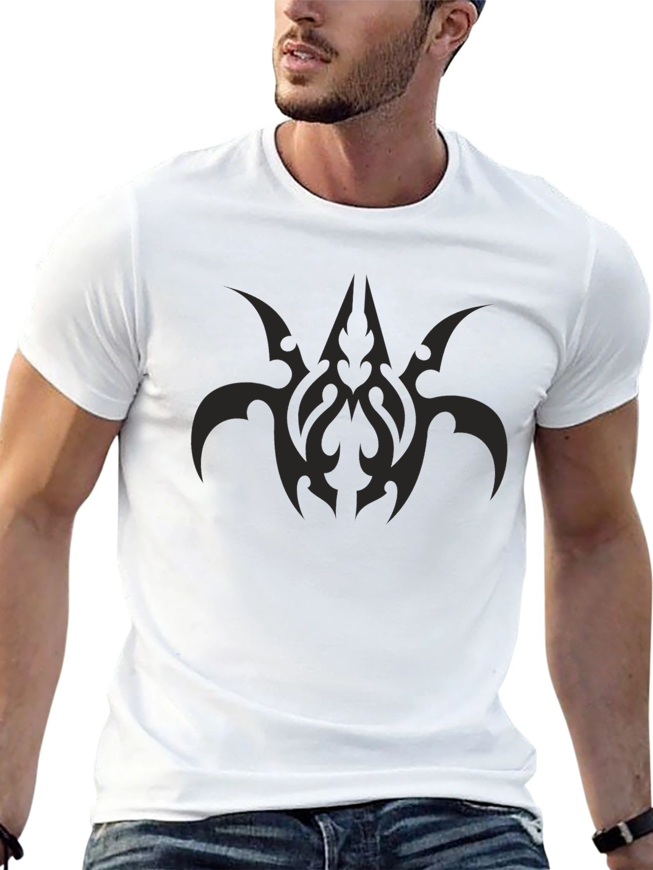 Mens Black Graphic Tee - Tribal Design