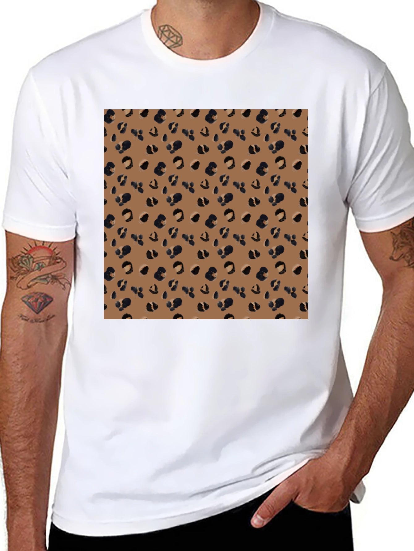 Black Tee with Leopard Print Panel