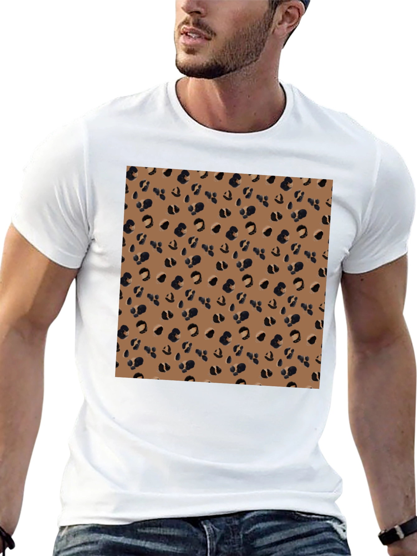 Black Tee with Leopard Print Panel