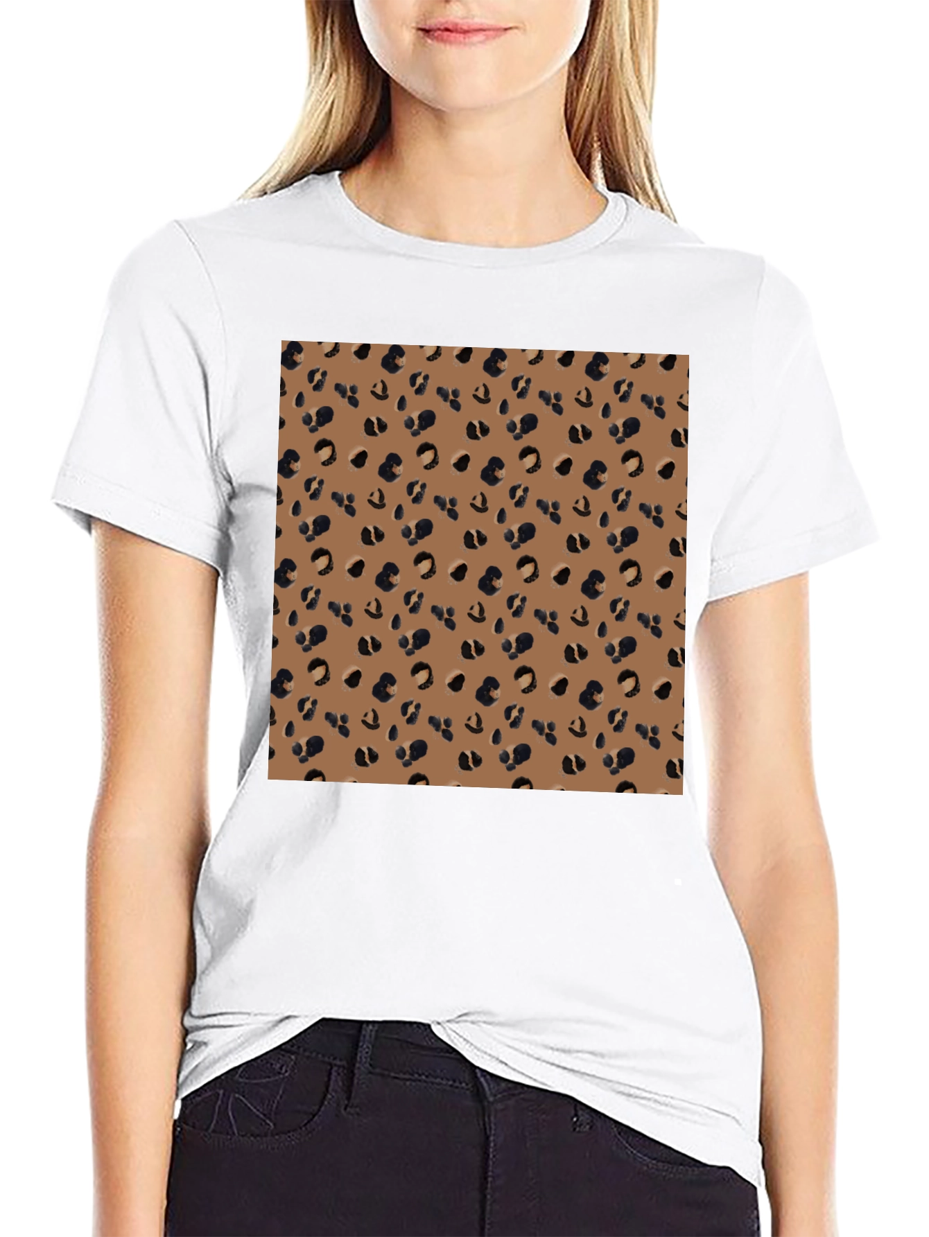 Black Tee with Leopard Print Panel