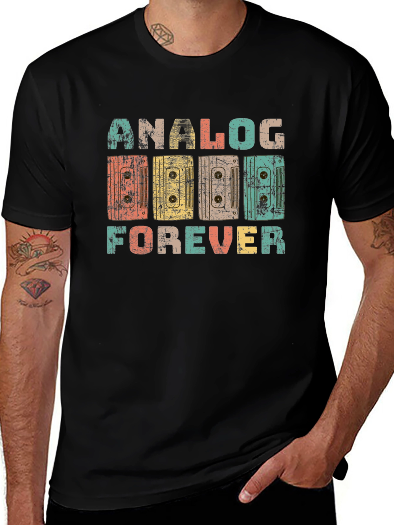 Retro Analog Forever Cassette Tape Graphic T-Shirt