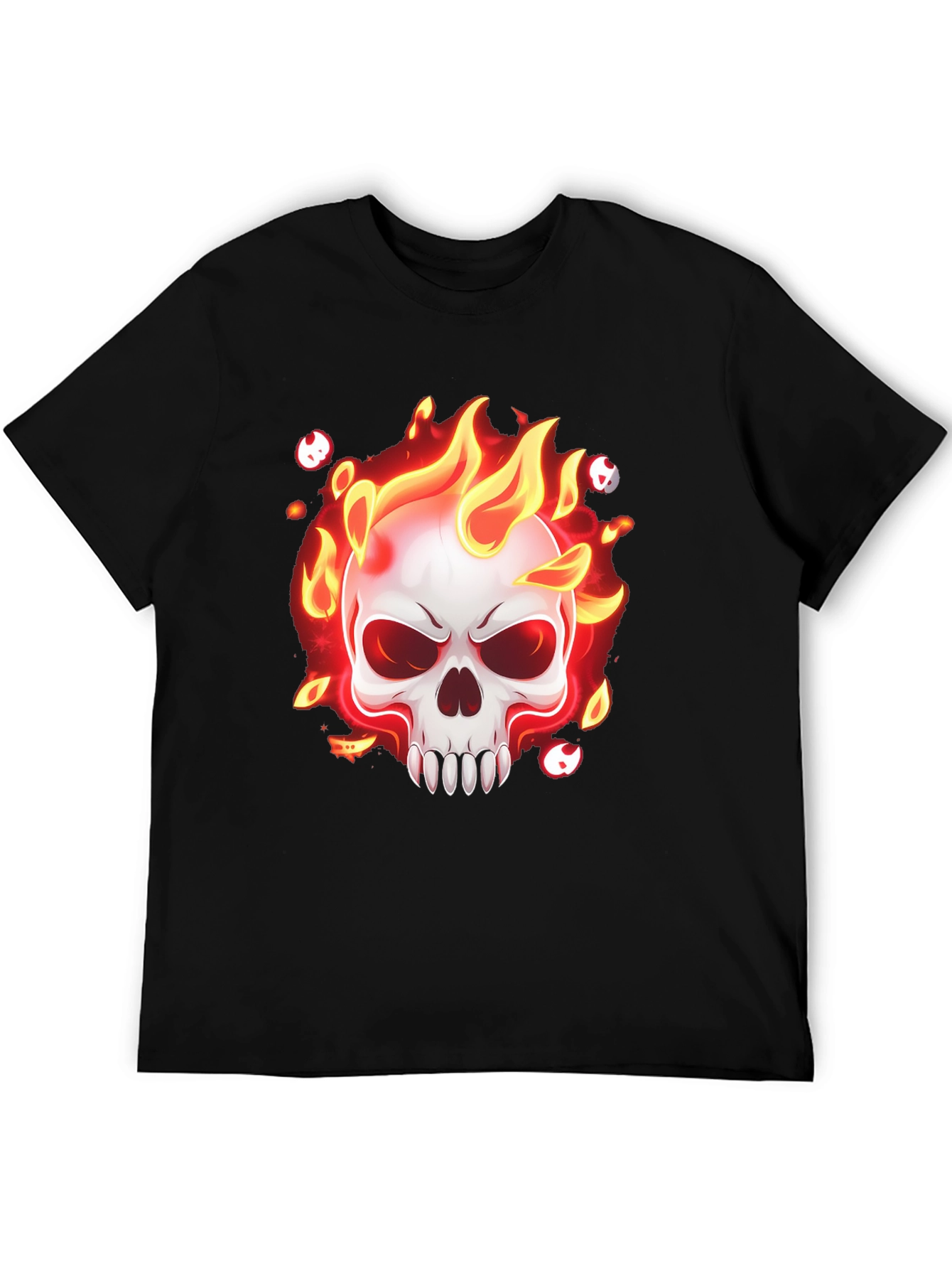 Flaming Skull Graphic T-Shirt - Mens Black Tee