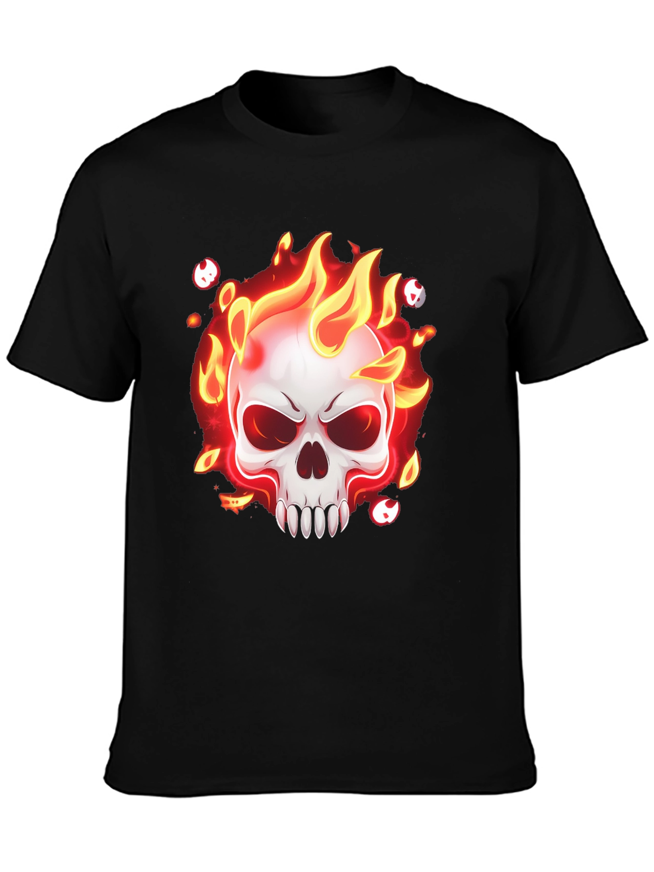 Flaming Skull Graphic T-Shirt - Mens Black Tee