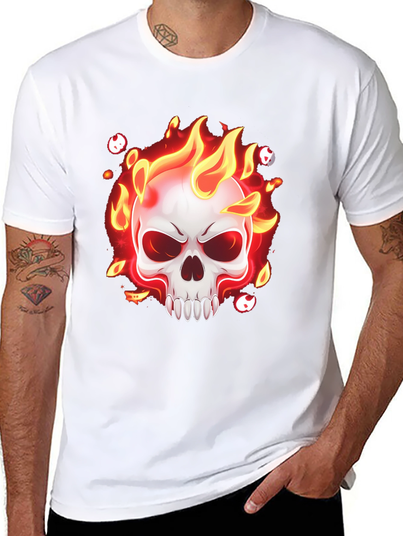 Flaming Skull Graphic T-Shirt - Mens Black Tee