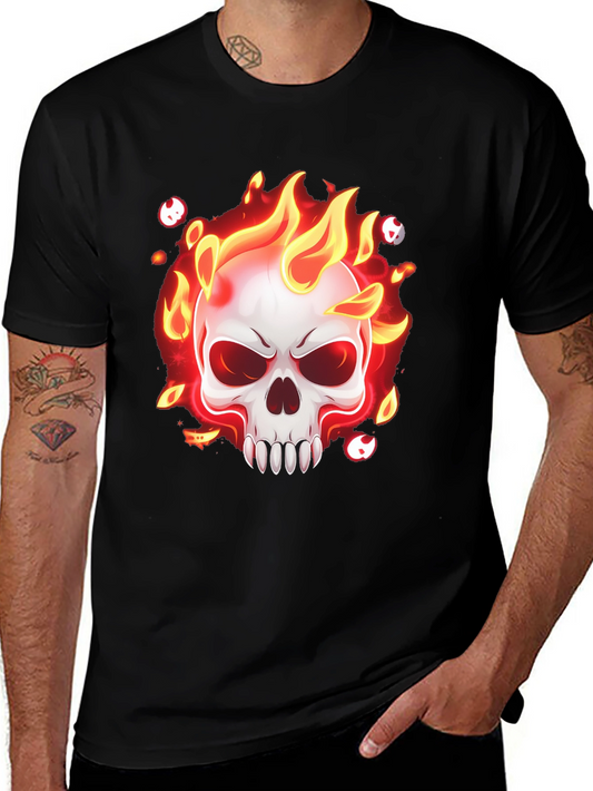 Flaming Skull Graphic T-Shirt - Mens Black Tee