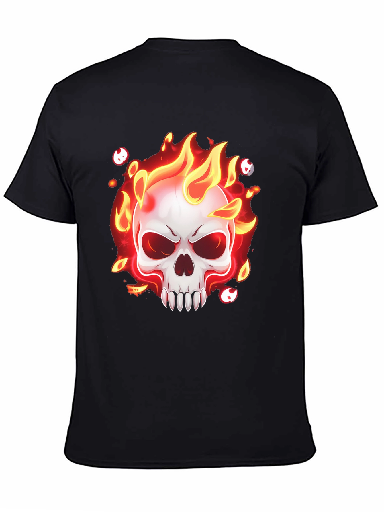 Flaming Skull Graphic T-Shirt - Mens Black Tee