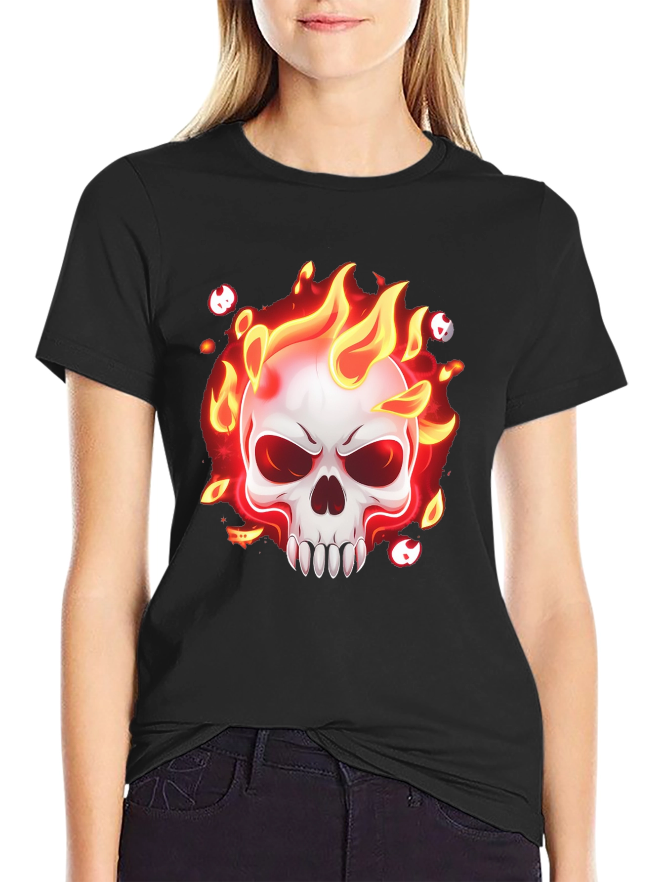Flaming Skull Graphic T-Shirt - Mens Black Tee