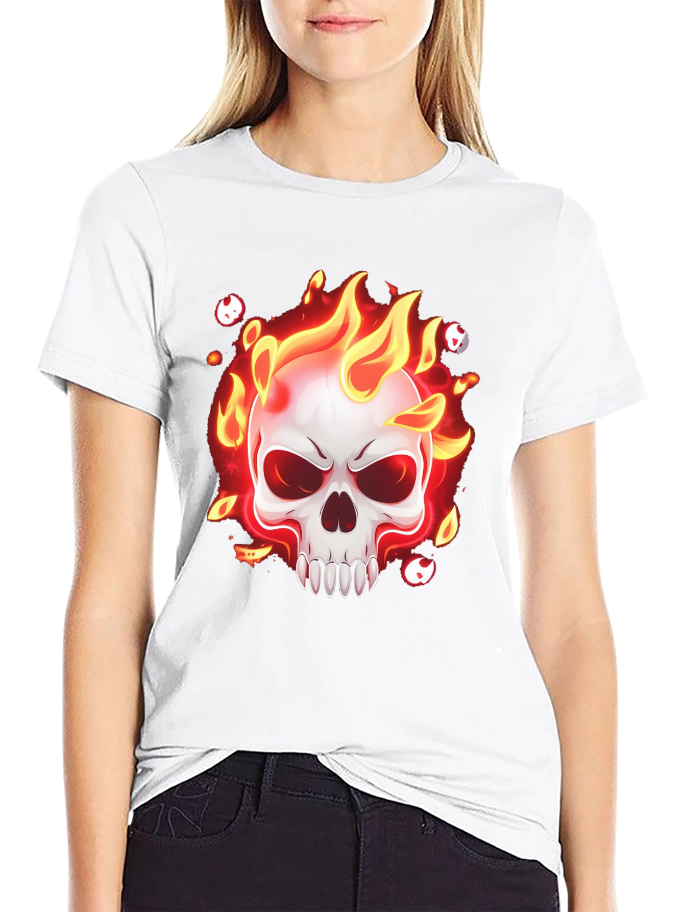 Flaming Skull Graphic T-Shirt - Mens Black Tee
