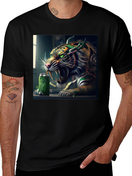 Tiger Green Drink Can Black T-Shirt