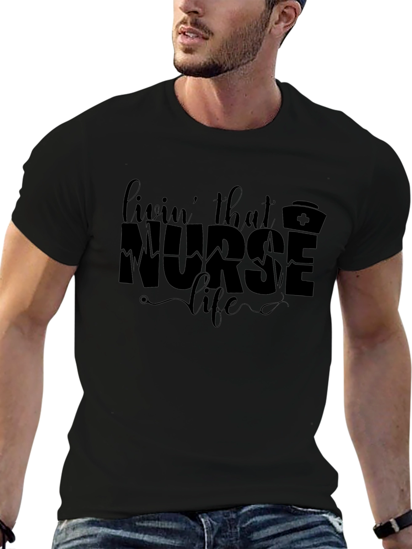 Livin That Nurse Life Black Graphic T-Shirt