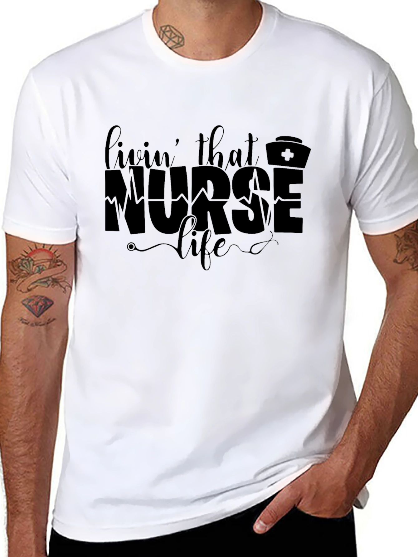 Livin That Nurse Life Black Graphic T-Shirt