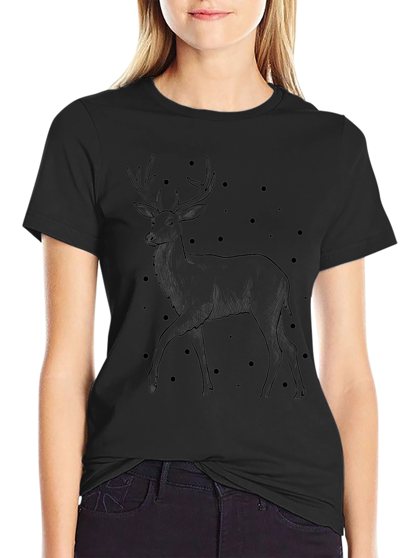Mens Black Deer Graphic T-Shirt