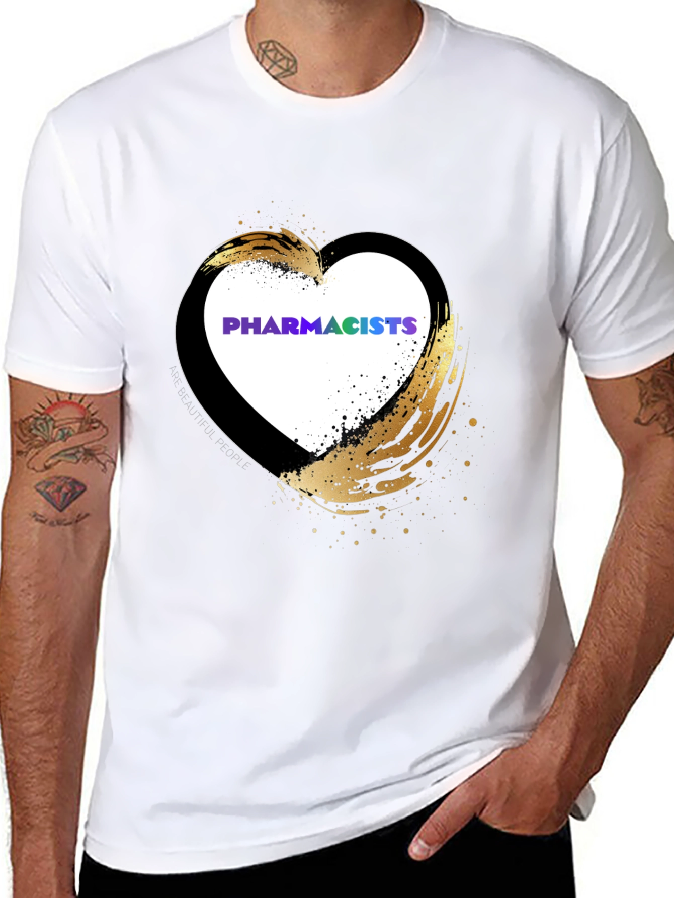 Pharmacists Heart T-Shirt - Golden Brushstroke Design