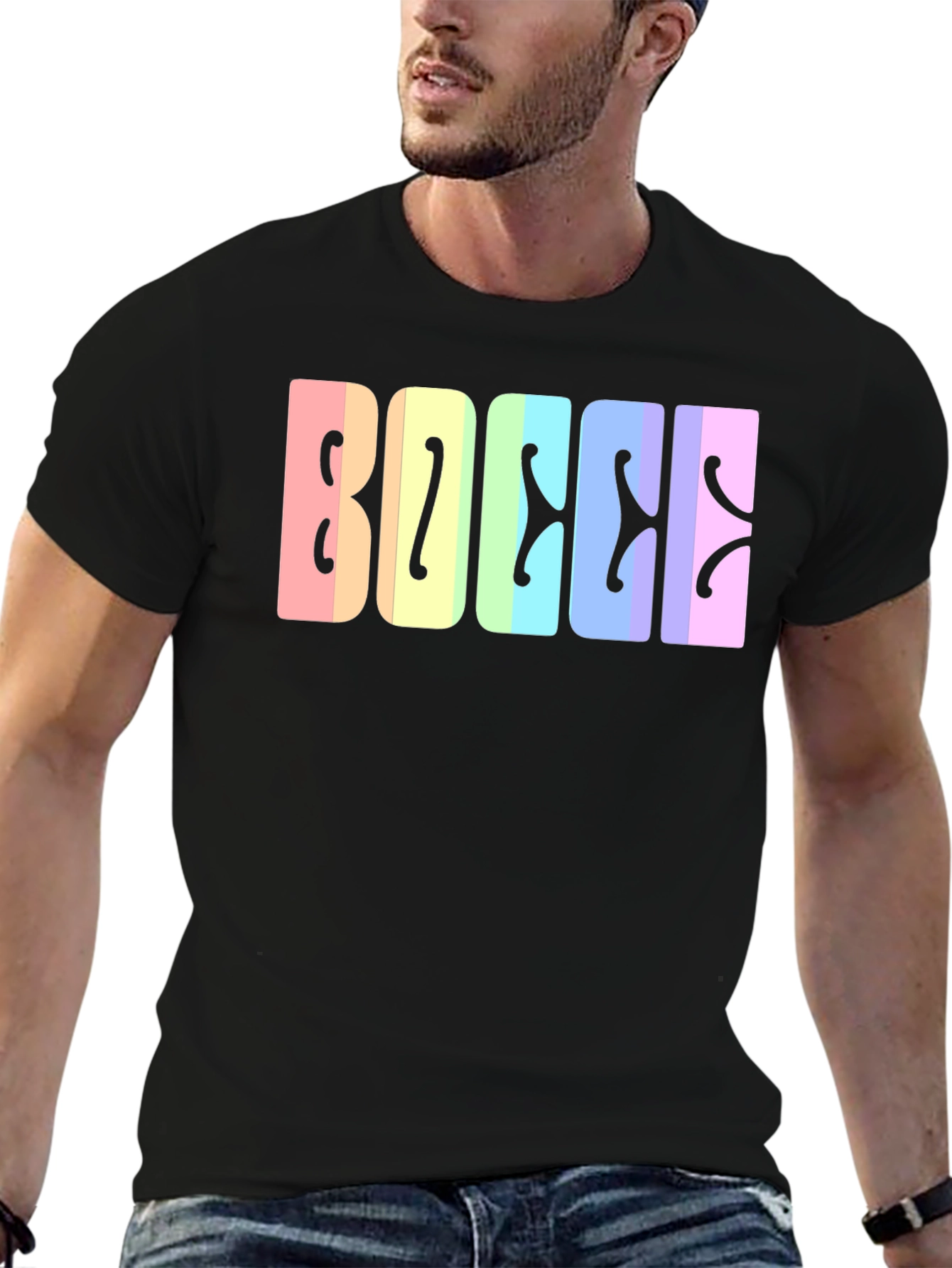 Bocce Rainbow Lettering Black T-Shirt