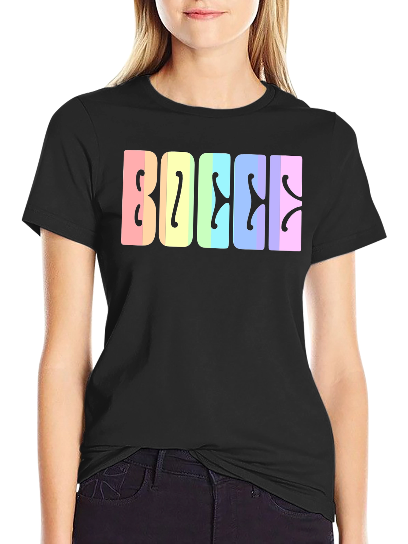Bocce Rainbow Lettering Black T-Shirt