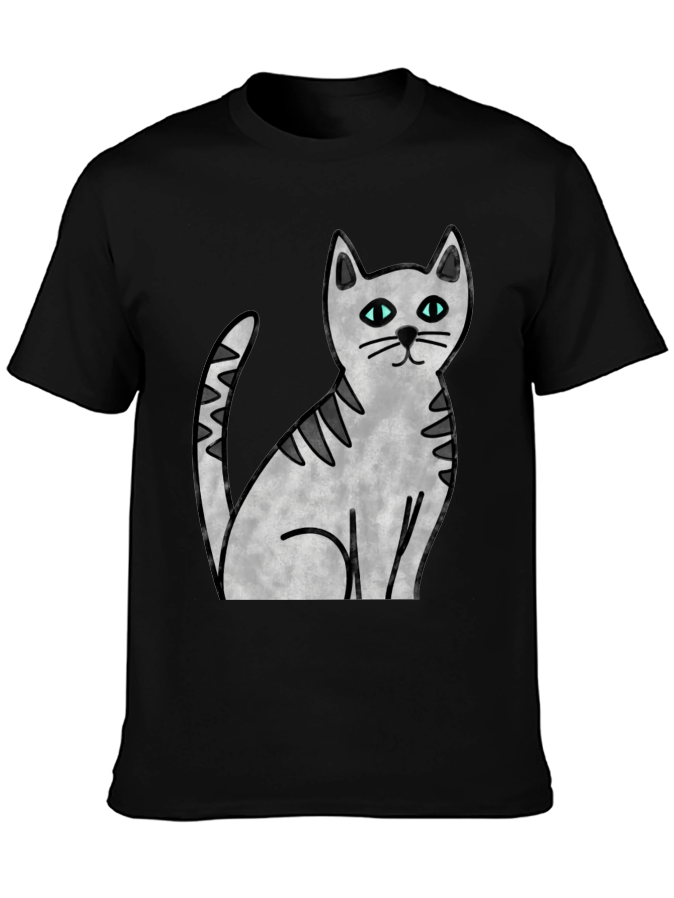 Cute Cat Graphic Print Black T-Shirt