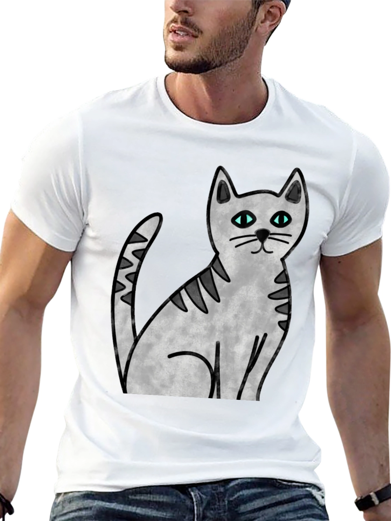Cute Cat Graphic Print Black T-Shirt