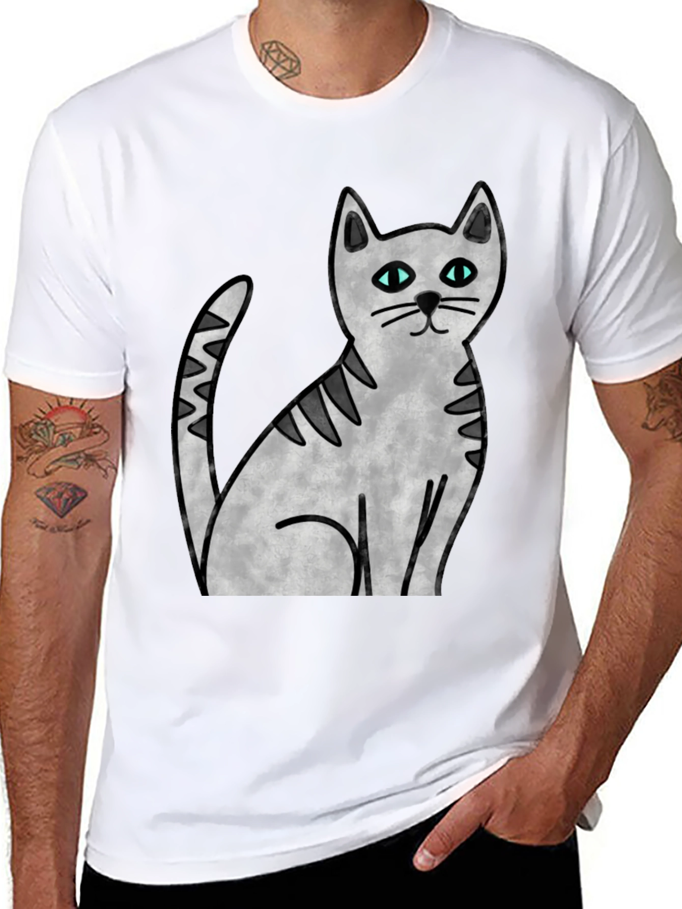 Cute Cat Graphic Print Black T-Shirt